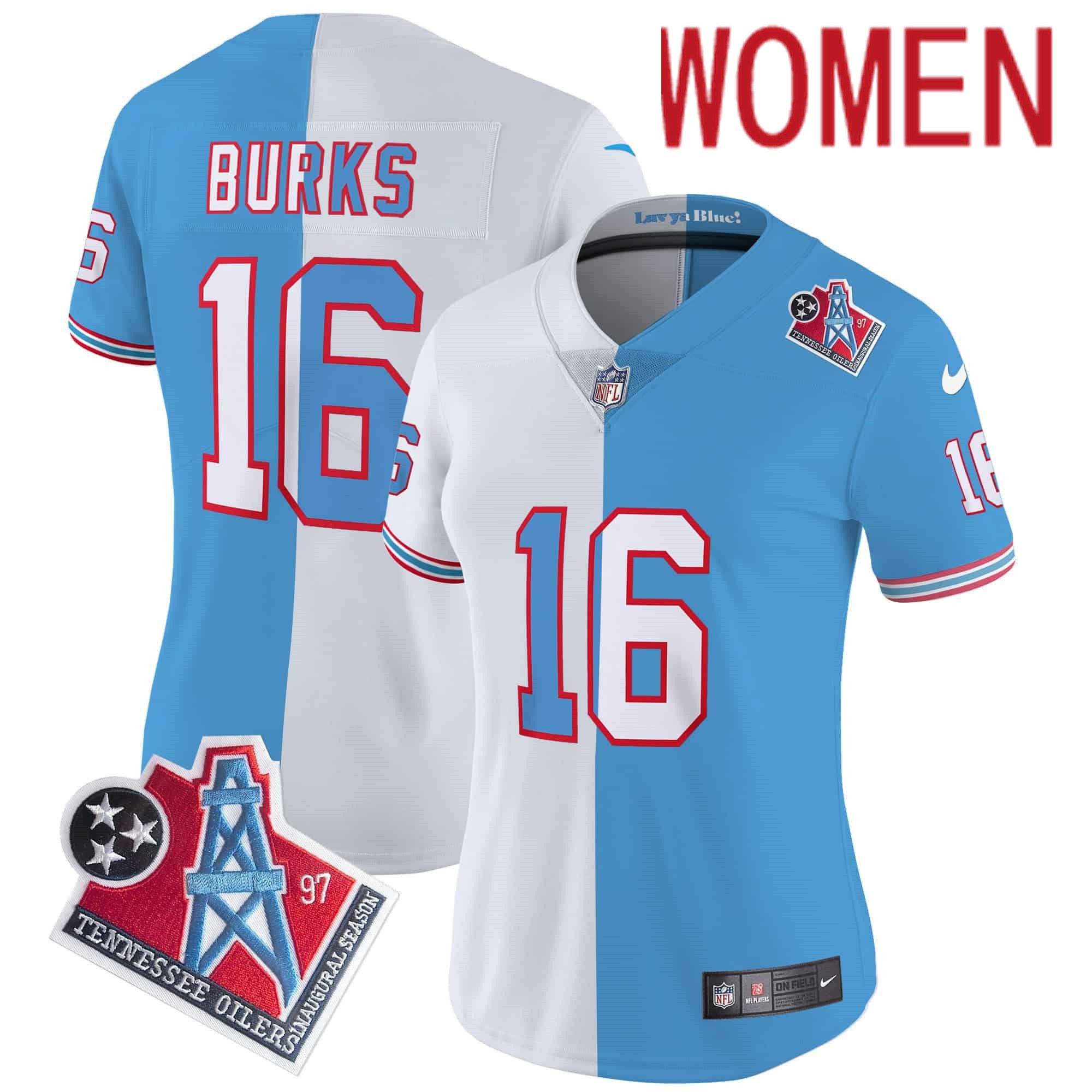 Women Tennessee Titans 16 Burks Light Blue with white 1997 Throwback 2024 Nike Limited Vapor NFL Jersey